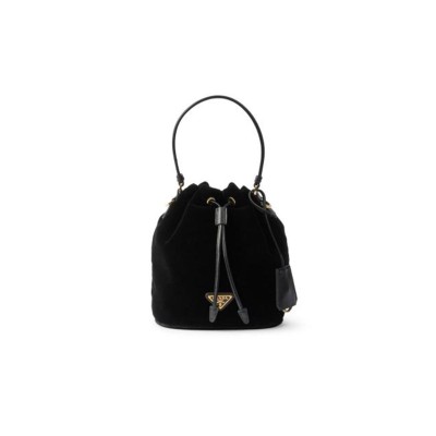 PRADA BLACK VELVET MINI-BAG WITH NAPPA LEATHER 1BE067 (19.5*15.5*10cm) 